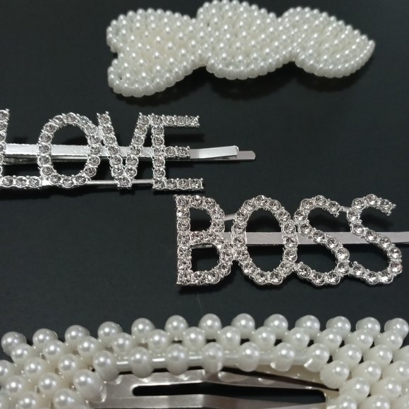 New Sexy Heart Pearly Boss Love Hair Clips - 4 Pk - Picture 3 of 4